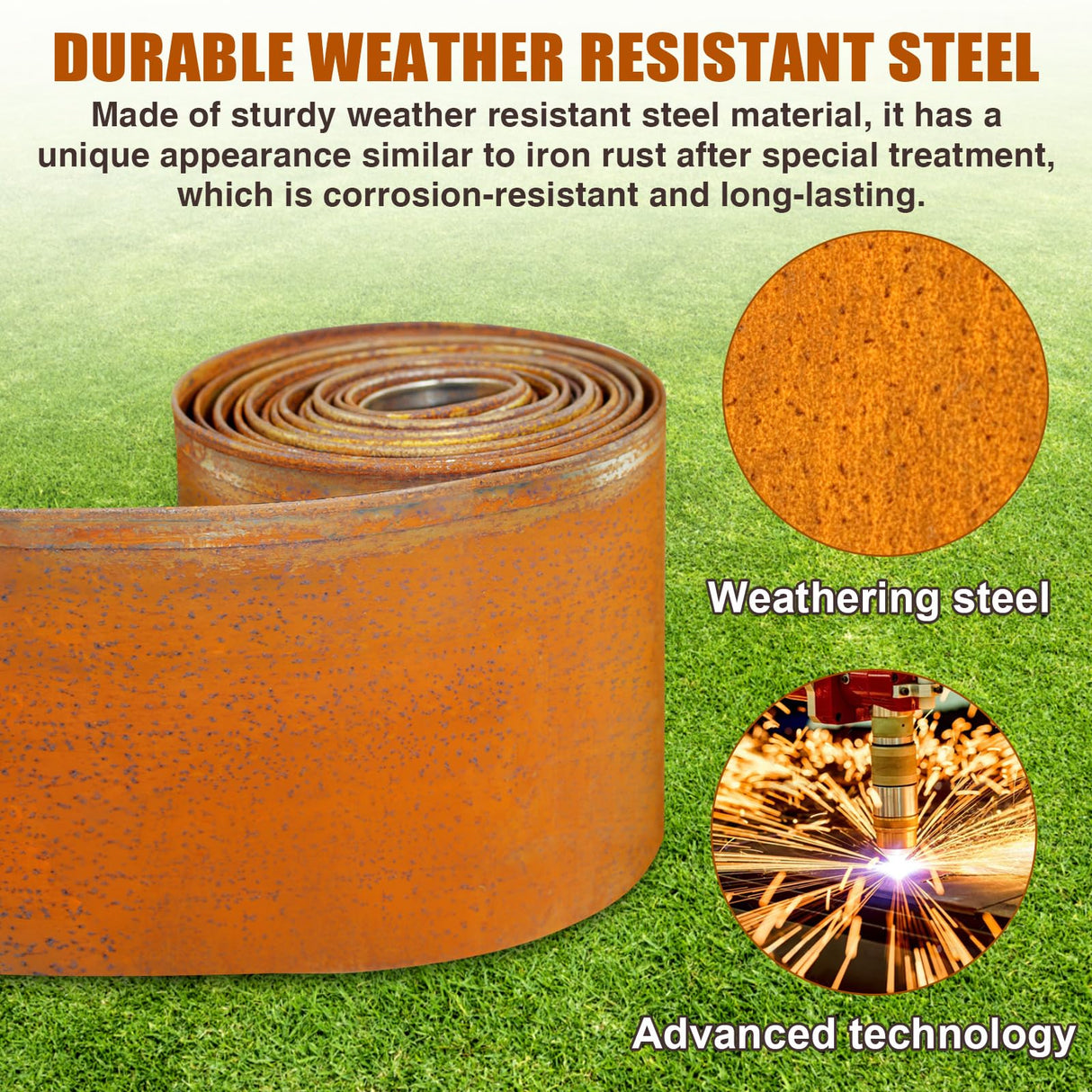 Meyoppm 32.8ft Cor-Ten Steel Landscape Edging, 5.5" H Garden Edging Border