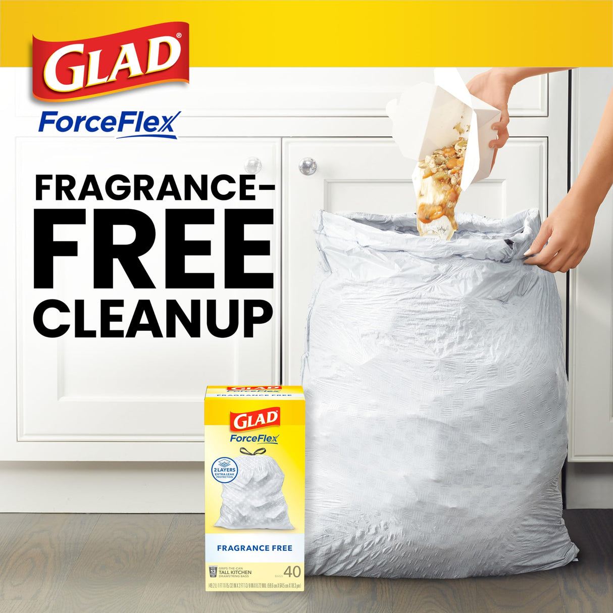 Glad Tall Kitchen Trash Bags 13 Gallon, Fragrance Free Garbage Bags, Odorshield with Drawstring, 110 Count