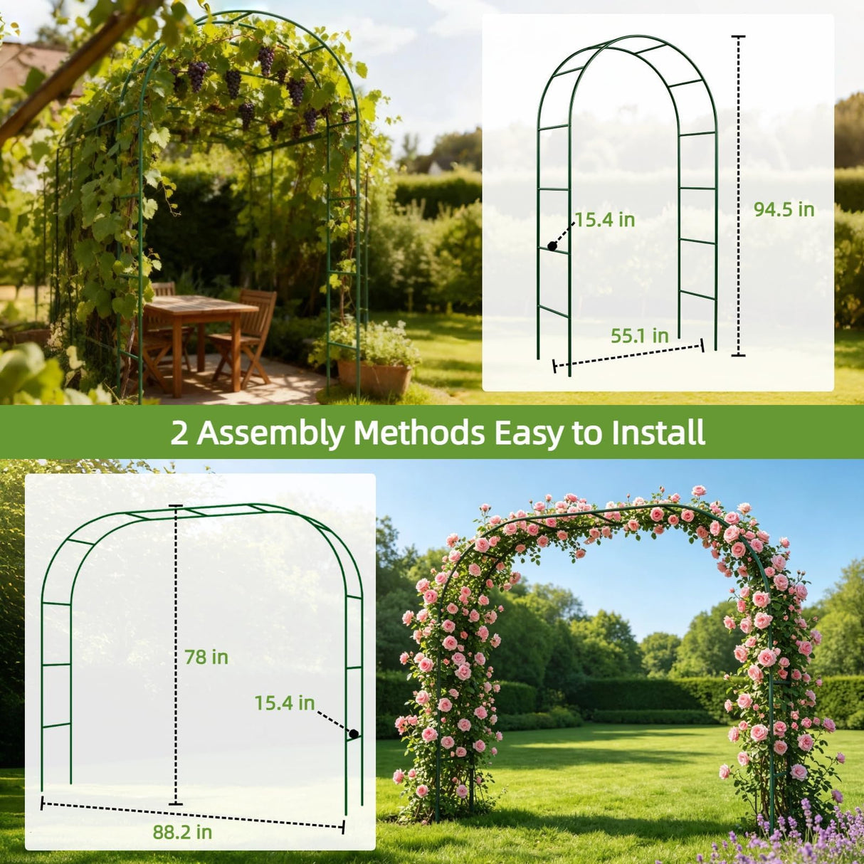 Kelived Metal Garden Arch Trellis for Climbing Plants Outdoor, Garden Arbors and Arches, Wedding Arch Frame Archway, Christmas Party Decoration