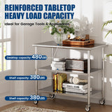 Chingoo Stainless Steel Work Table with Wheels, 24x48 Inch NSF Kitchen Prep Table with 2 Adjustable Undershelves for Commercial Restaurant, Garage, Outdoor BBQ