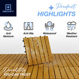 DECKIFY 9Pcs Premium Acacia Wood Interlocking Patio Deck Tiles, 12 x 12 x 0.9 Inch Outdoor Flooring, Waterproof for All-Weather Use – Striped, Golden Teak
