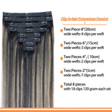 FB27 Balayage Clip In Hair Extensions Real Human Hair Straight Ombre Clip In Black to Blonde Human Hair Extensions Highlight Clip ins Remy Hair for Women 8Pcs with 18Clips Lace Weft 120g 18inch