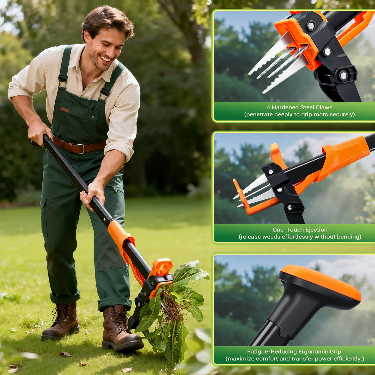 Crywag Weed Puller Tool - Stand Up Weed Puller with 4-Claw Steel Head, 39" Retractable Handle & Easy-Eject Mechanism for Dandelions, Clover & More, No Bending or Kneeling