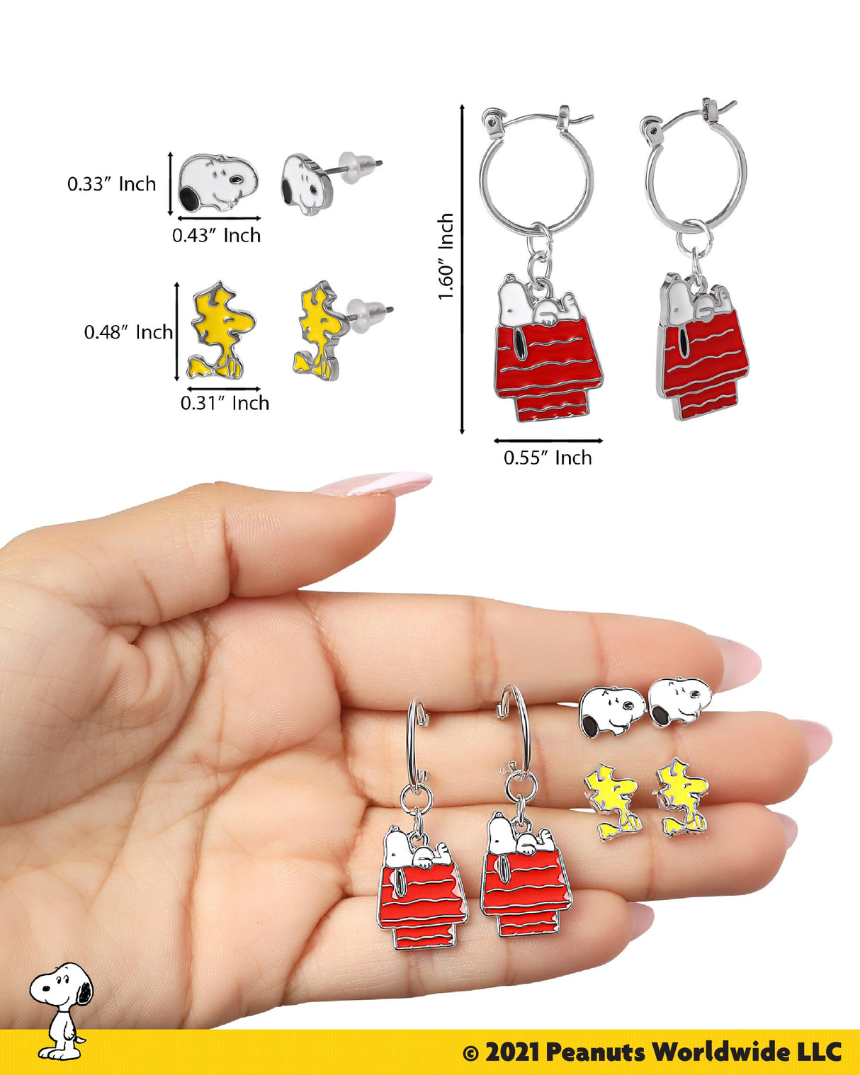 SALLY ROSE Peanuts Woodstock and Snoopy Earrings Pack of 6 Pairs Official