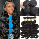 Katspon 12A Human Hair Bundles 16 18 20 22 Inch Body Wave 100% Unprocessed Brazilian Virgin Hair 4 Bundles Deals Human Hair Extensions Quick Weave Human Hair Natural Black