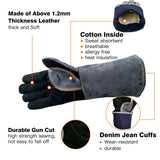 WZQH 16 Inches,932℉,Leather Welding Gloves extra Large, Heat/Fire Resistant,Mitts for BBQ,Oven,Grill,Fireplace,Tig,Mig,Forge,Baking,Furnace,Stove,Pot Holder,Animal Handling Glove. XL, Black-gray