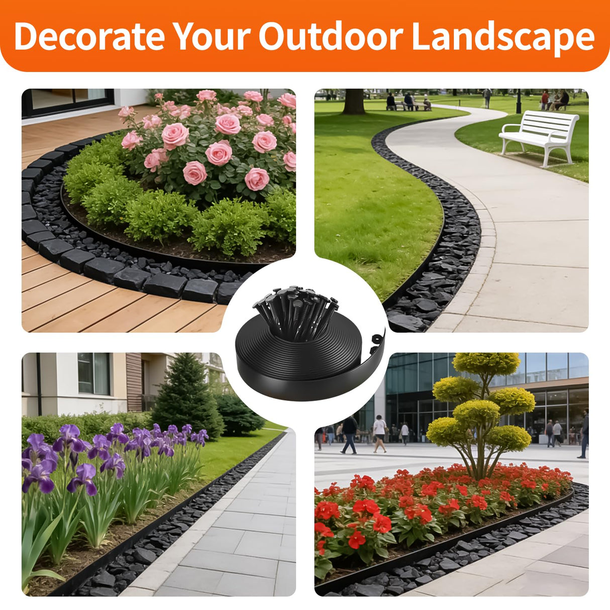 4-in 100-ft Plastic Landscape Edging Decoration, Equipped with 150 Stakes