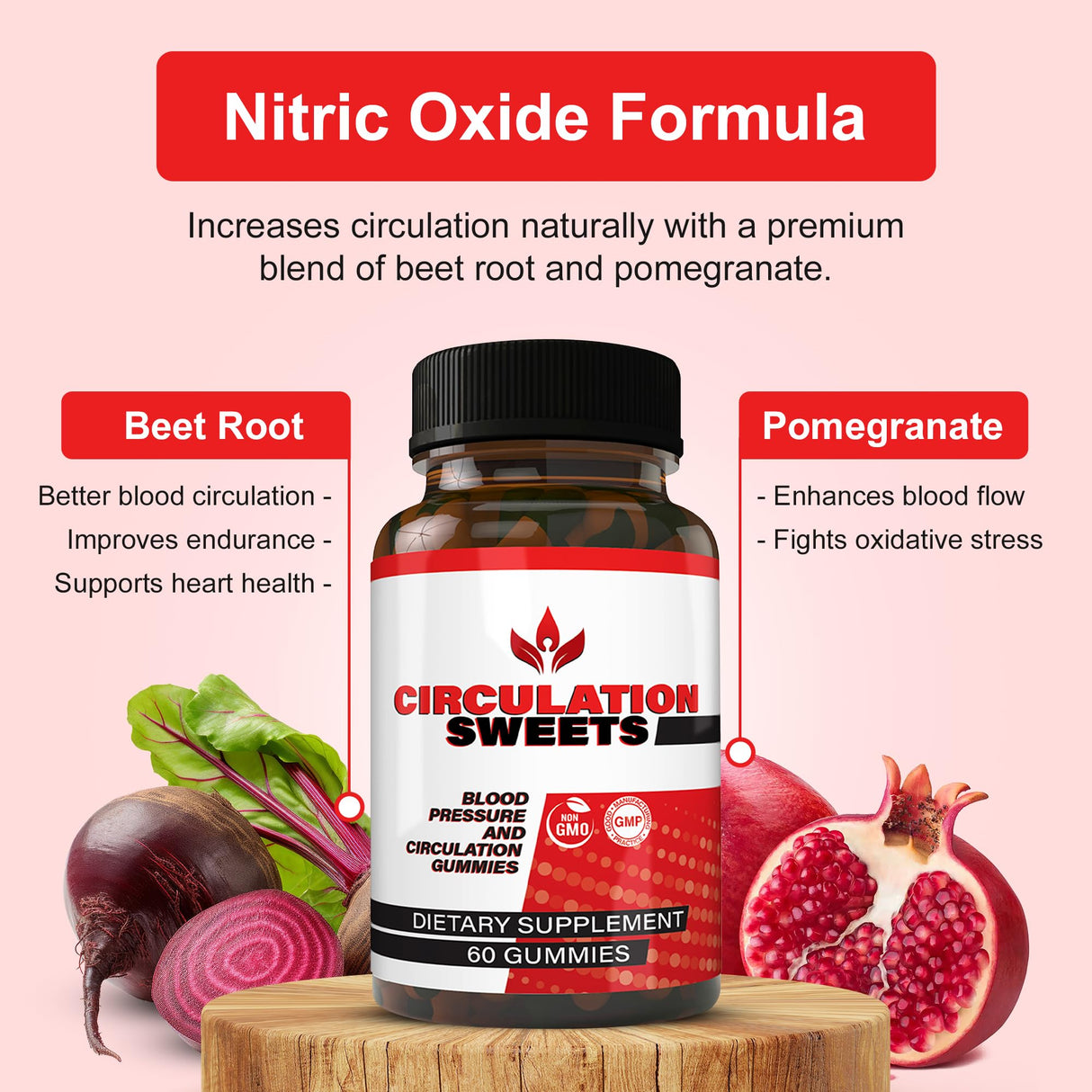 Circulation Sweets Beet Root Gummies - High Blood Pressure Supplements with S7, Beetroot & Pomegranate - Supports Circulation, Energy & Neuropathy Relief - 60 Non-GMO Gummies