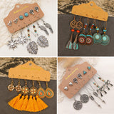 JMScape 45 Pairs Boho Vintage Drop Dangle Earrings Set for Women, Fashion Bohemian Earrings National Style Tassel Eardrop Hollow Bronze Waterdrop Leaf Jewelry for Valentine's Day Gifts