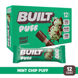 Built Bar, Puff Protein Bars, Mint Chip Puff, 17g Protein Snacks, On-The-Go Bars, Only 140 Calories, 6g Sugar, Collagen, Gluten Free, 12 Count