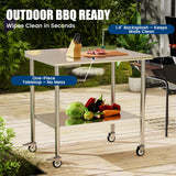 Chingoo Stainless Steel Work Table with Wheels, 30x48 Inch NSF Food Prep Table with Backsplash & Adjustable Undershelf for Kitchen, Restaurant, Garage