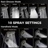 Newfinde High Pressure Rain Shower Head with Handheld Spray Combo: Detachable Dual Shower Head with 10 Sprays Modes - Upgrade Knob Spray Mode Selector and Magnetic Guidance Docking System