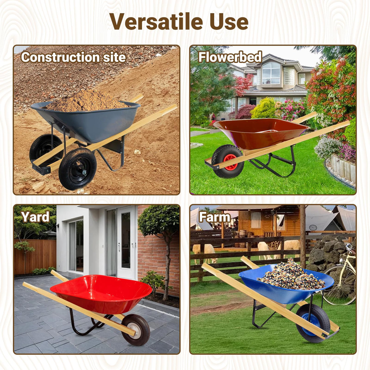 Wheelbarrow Handles Replacement Kit,59'' Wooden Wheel Barrow Parts