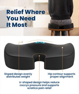 Everlasting Comfort Doctor Recommended Memory Foam Seat Cushion for Office Chairs & Car - Ergonomic Office Desk Accessories - Cushions for Tailbone Pain Relief, Sciatica (Black, Large)
