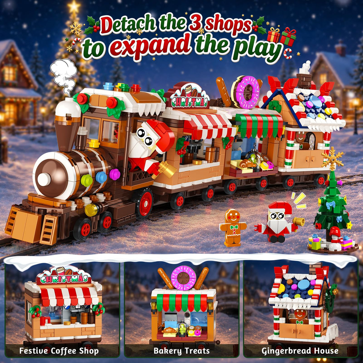 HOGOKIDS Advent Calendar 2026 Gingerbread Train Building Toy with LED Light