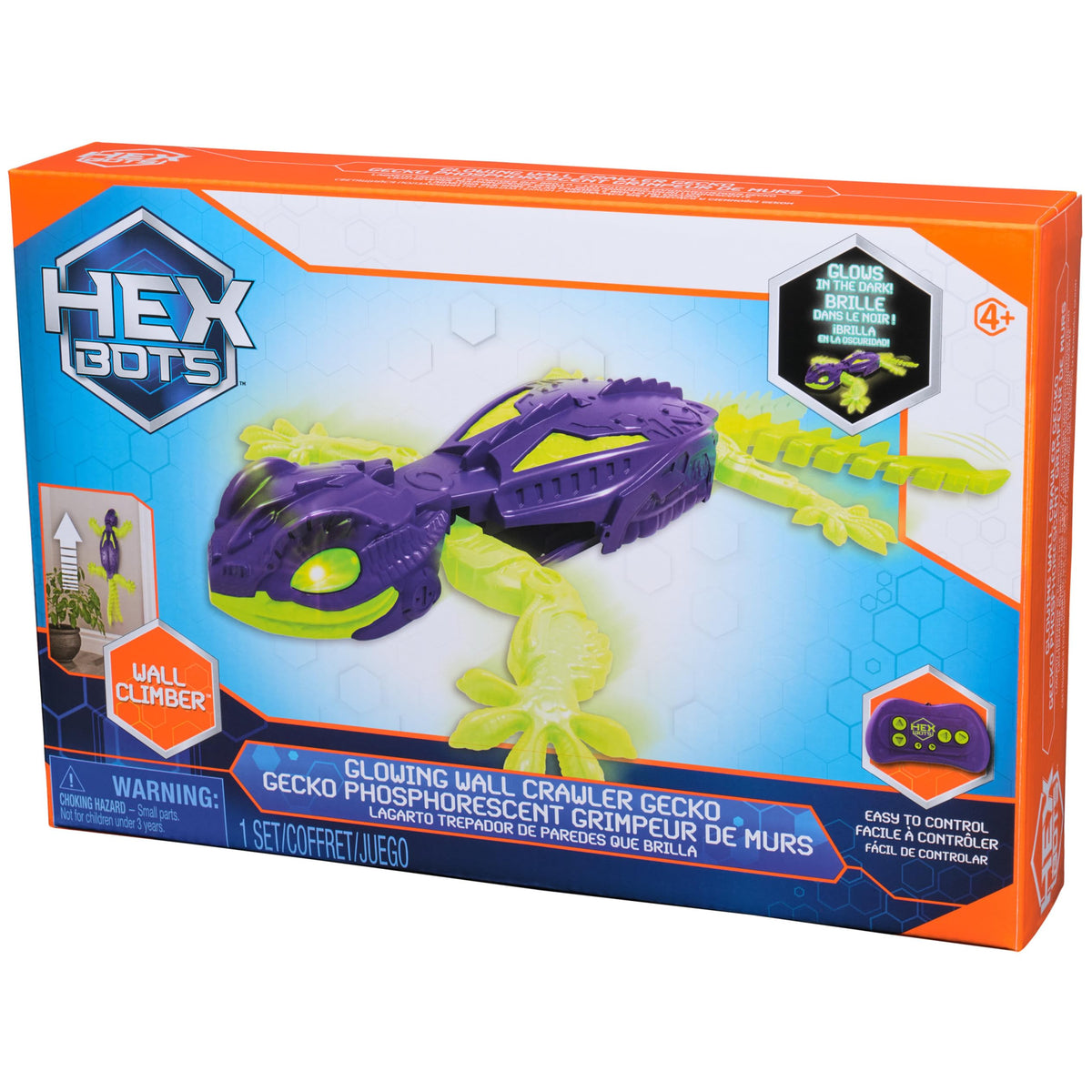 HEX BOTS Glow-in-the-Dark Wall Crawler Gecko Remote Control Toy