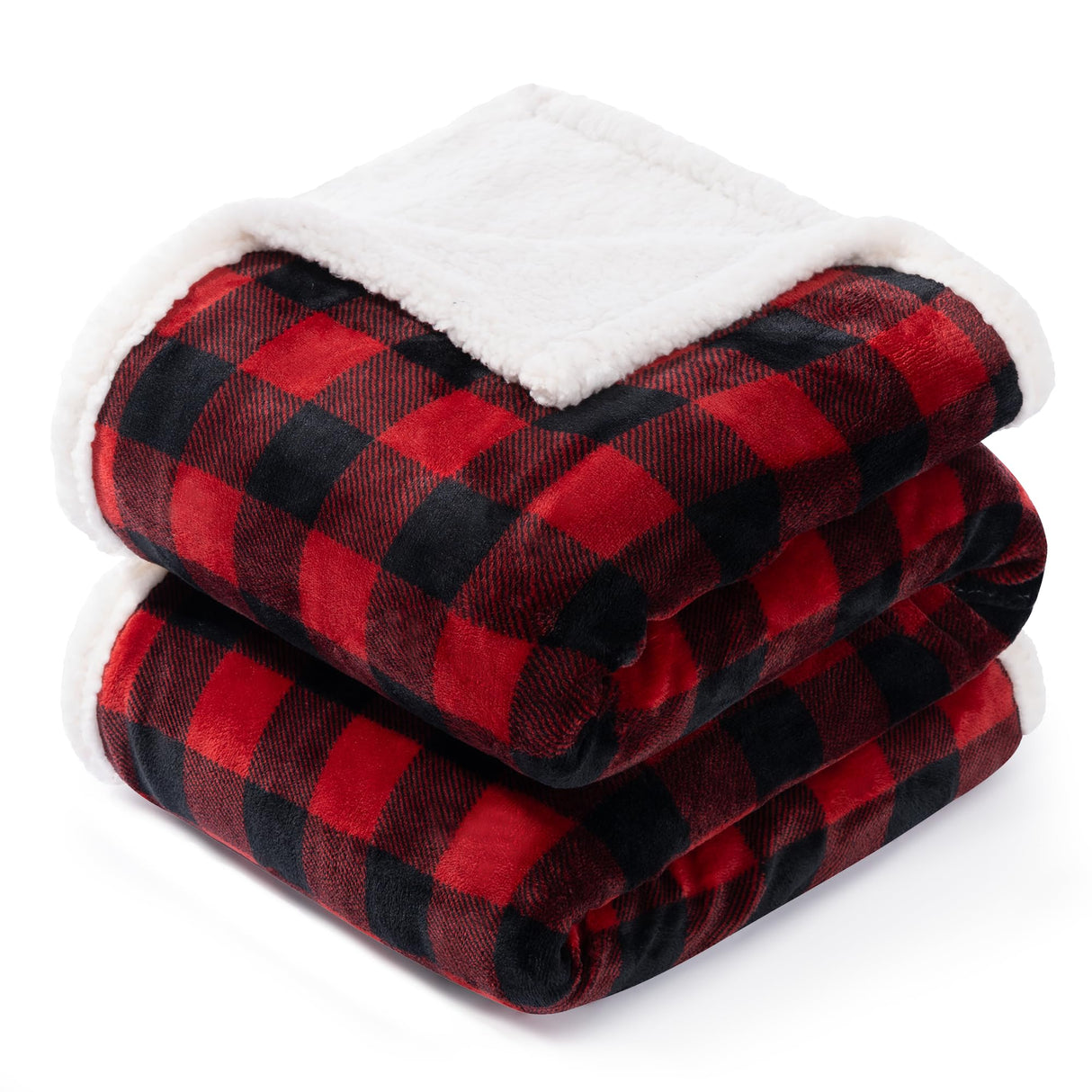 BEAUTEX Sherpa Fleece Flannel Blanket Twin Size, Super Soft Warm Buffalo Plaid Plush Microfiber Blankets, Cozy Fuzzy Christmas Blanket for Couch Sofa Bed (Red, 60" x 80")
