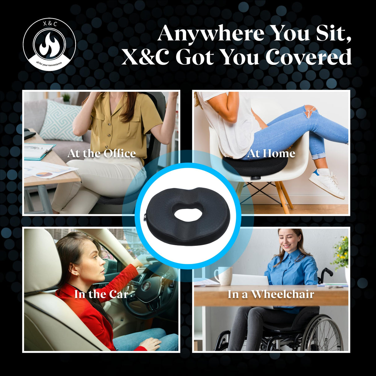 X&C Premium Donut Pillow for Tailbone Pain Relief Cushion with Replaceable Extra Cover, Hemorrhoid Pillows for Sitting, Butt Pillow, Donut Cushion for Pregnancy, Office Workers, Car Drivers