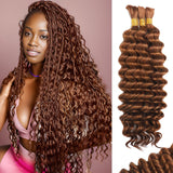 Human Braiding Hair for Boho Braids Human Hair 110g 20 Inch Curly Boho Hair for Braiding Knotless 12A Deep Wave Bohemian 3 Bundles/Pack Auburn Ginger