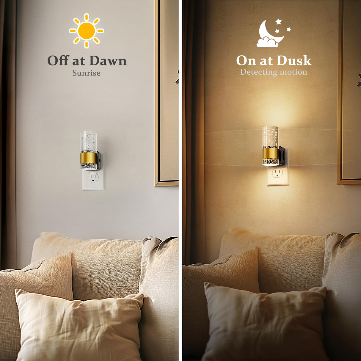 JandCase Night Light, Night Lights Plug into Wall,2 Pack 3000K Dimmable LED Night Light with Adjustable Brightness, Automatic Night Lights Plug in with Auto Light Sensor, for Bathroom Hallway Decor