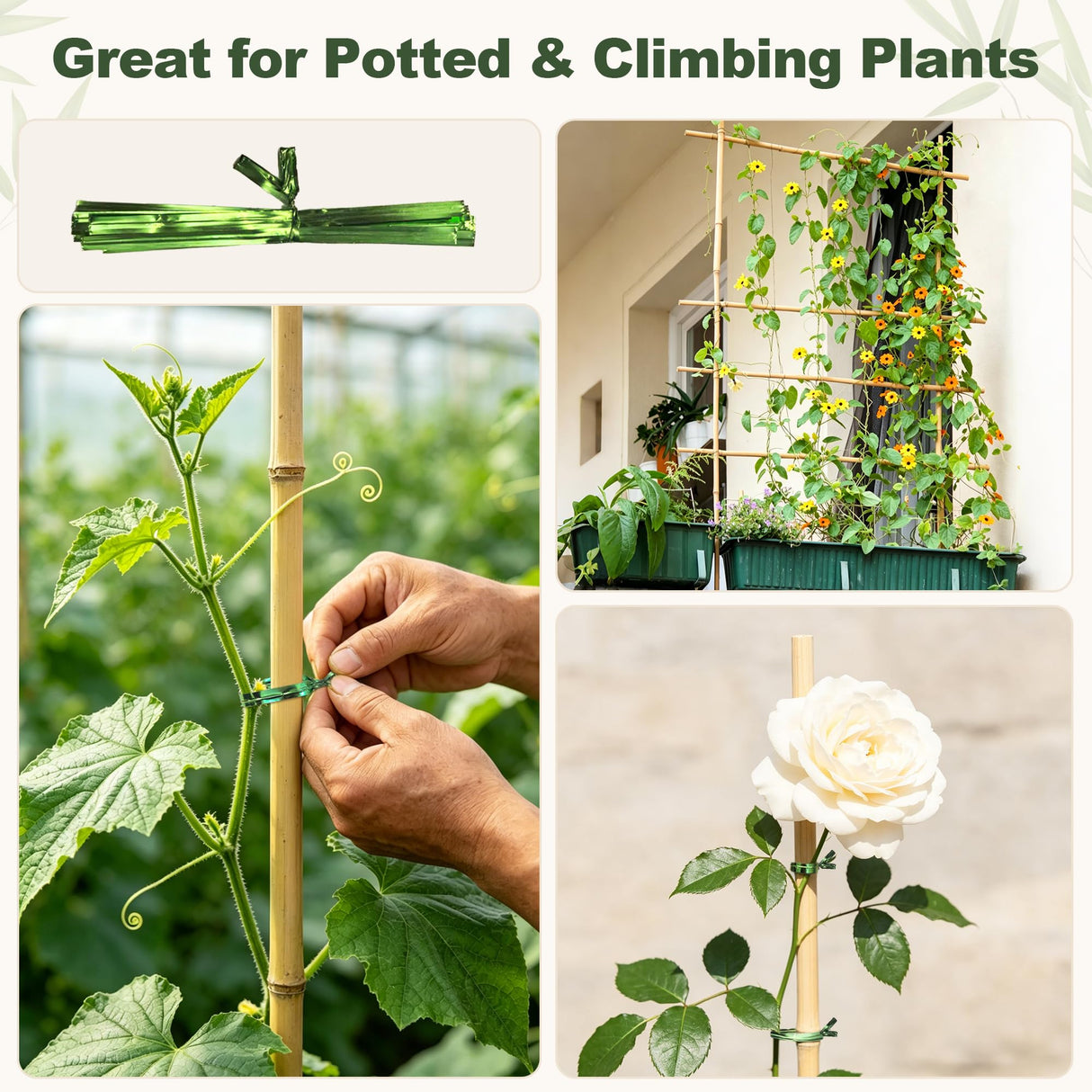 Natural Bamboo Poles, 7 Feet Bamboo Sticks for Plants, Wood Garden Stakes for Tomato, Bean, Flowers, Trees Potted and Climbing Plants, 15 Pack