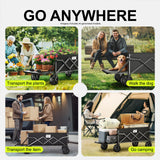 TANSTRIDER Collapsible Wagons Carts Foldable with Extended Tailgate, Folding Wagon Cart on Wheels, Portable Heavy Duty Shopping Carts for Groceries, Apartment, Garden, Camping, Sports,Outdoor (Black)