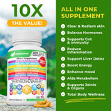 39-in-1 Skin, Gut & Hormone | Cortisol Support – with DIM, Zinc, Probiotics, Ashwagandha, Turmeric & Antioxidants – Clinically-Backed Supplement for Women & Men – Acne, Immune & Detox – 90 Capsules