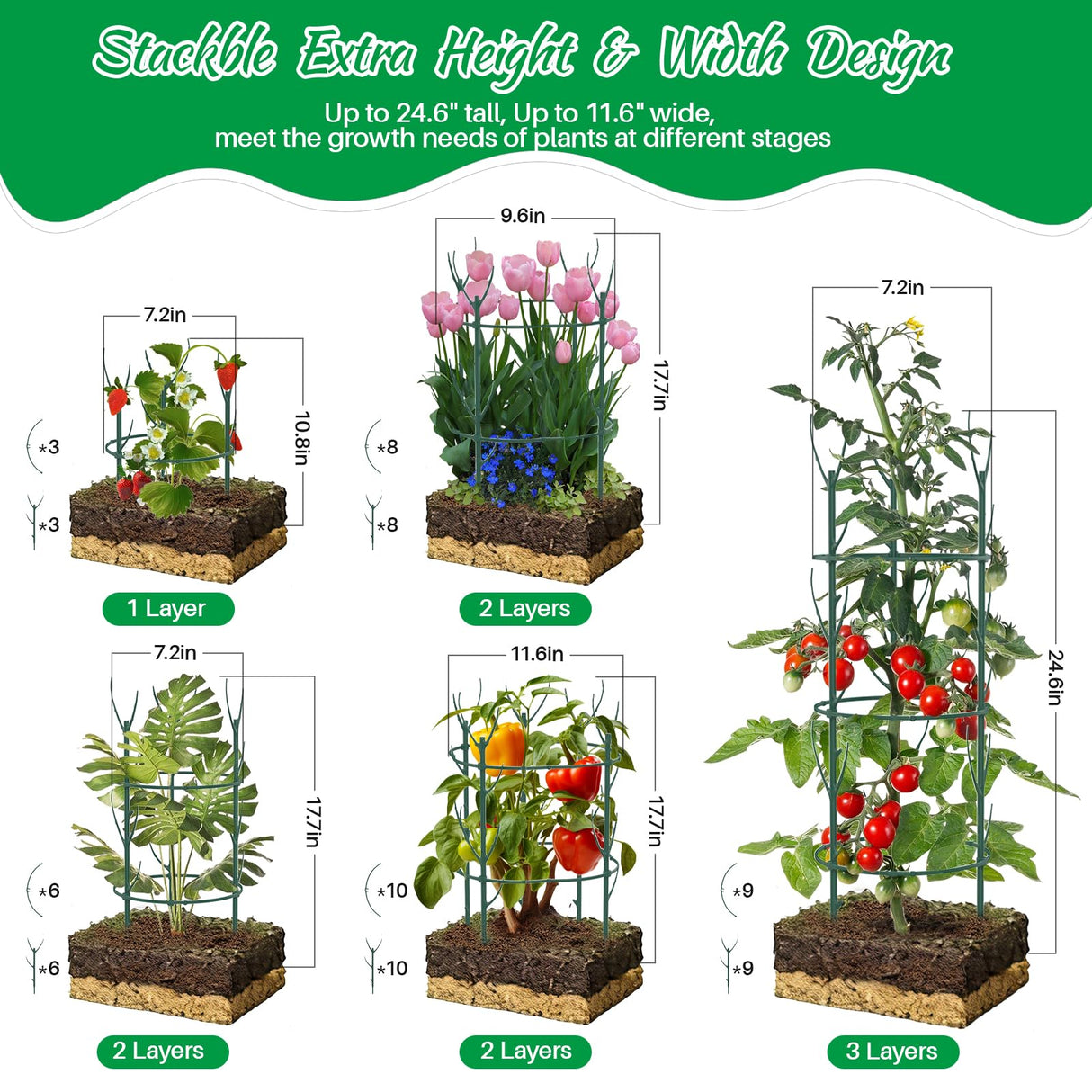DRAINJH Monstera Plant Support Stakes, 30 Pcs Stackable Plant Support Stakes Sticks Poles for Indoor & Outdoor Plants, Climbing and Potted Plants, Stem Supports, Pothos