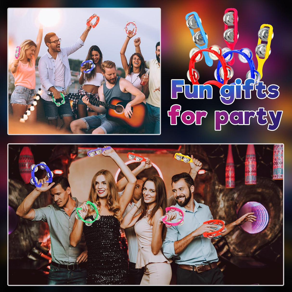 Lukmaa 72 Pcs Christmas Tambourines Bulk, 36 Plastic Hand Bells 36 Cymbals Musical Toy Instruments for Church Sunday School, Education Activities, Christian Charity Donation(Round)