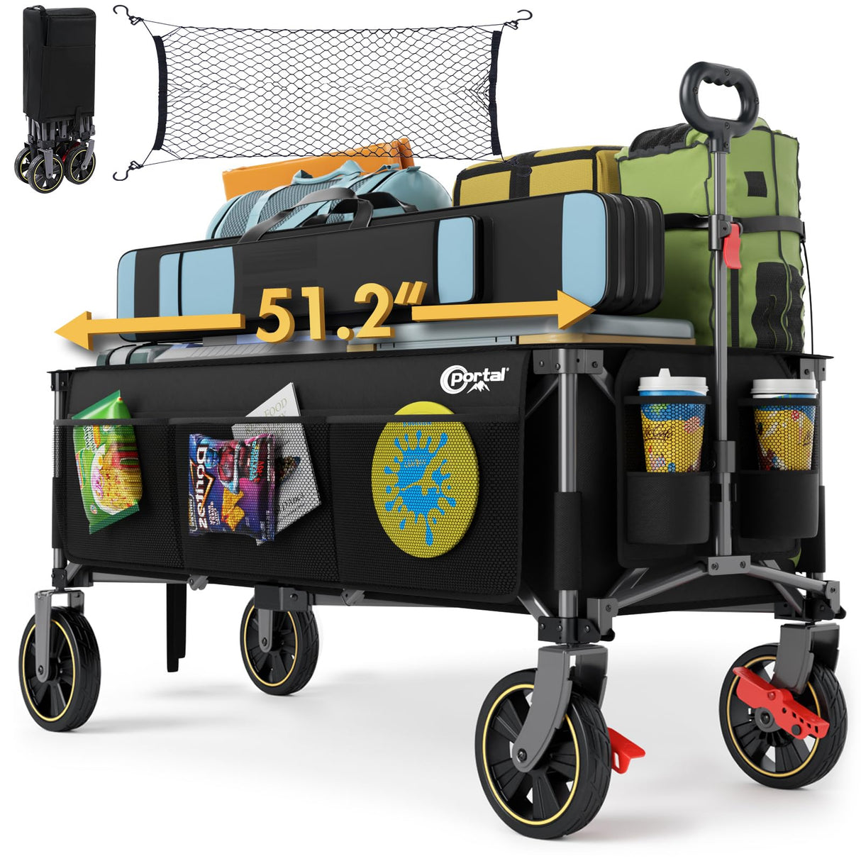 Portal 51.2" Long Wagon Carts Foldable with Brakes,Heavy Duty Utility Cart
