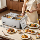 VEVOR Commercial Food Warmer, 1500W Electric Stainless Steel Steam Food Warmer with Lid, 4-Pan Fast Heating Countertop Buffet Bain Marie with Soup & Perforated Ladles, for Catering, Restaurant, Party