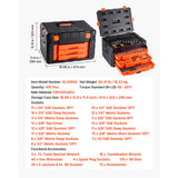 VEVOR Mechanics Tool Set and Socket Set, 450 Pcs, 1/4, 3/8 and 1/2 inch Drive Deep and Standard Sockets, SAE Metric Mechanic Tool Kit with Bits, Wrenches, Accessories, Storage Case with Orange Drawer