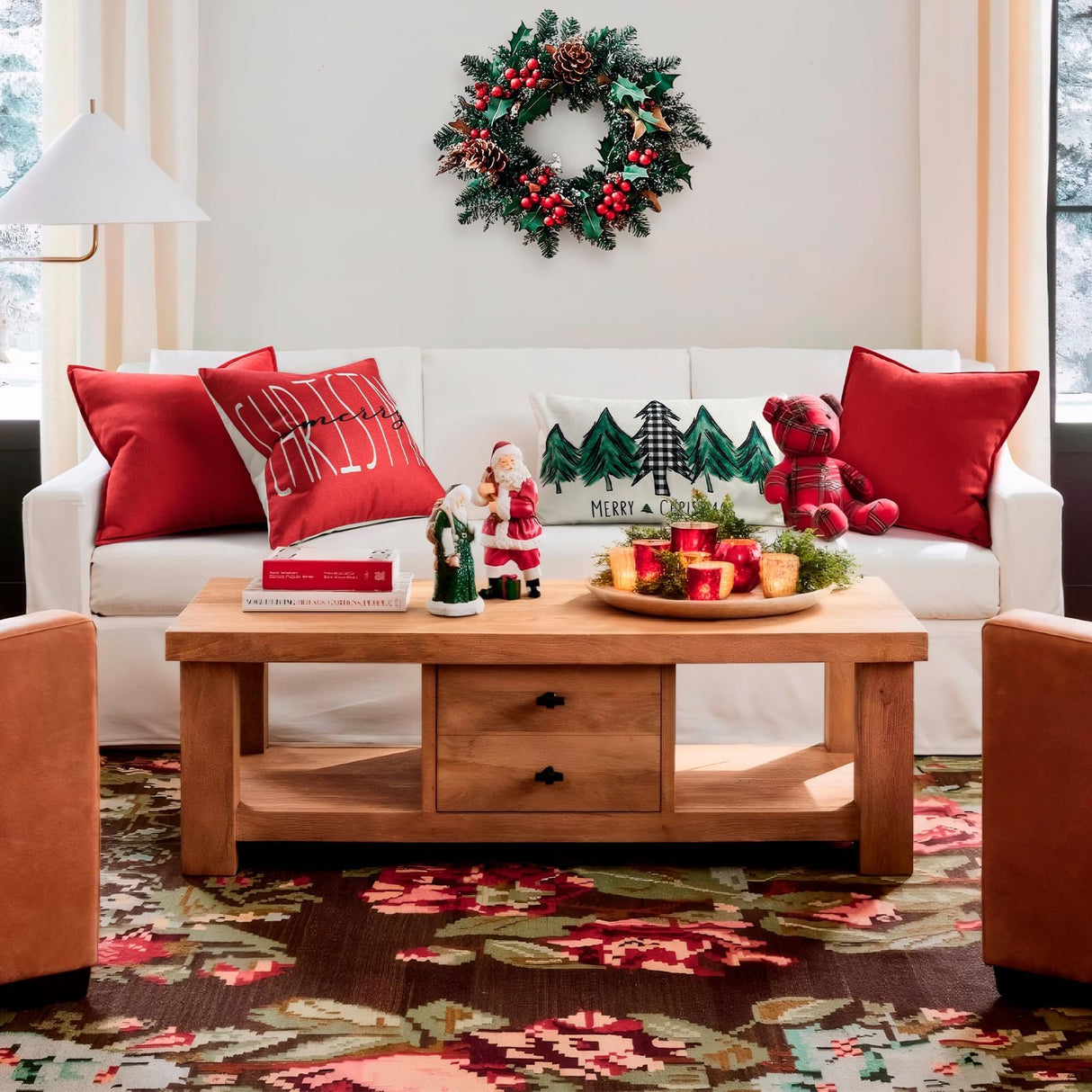 ZWJD Christmas Pillow Covers 24x24 Set of 2 Chenille Throw Red Cushion Covers with Elegant Design Soft and Luxurious Decorative Pillows for Couch, Bed, and Christmas Decor