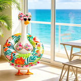 Ciyufavo 23 in Porch Goose Summer Outfit Bikini, Hawaiian Porch Goose Swimsuit Clothes Costume Accessories with Bow Glasses Swim Ring for 23" Summer Goose Garden Patio Statue Decor (Flamingos)