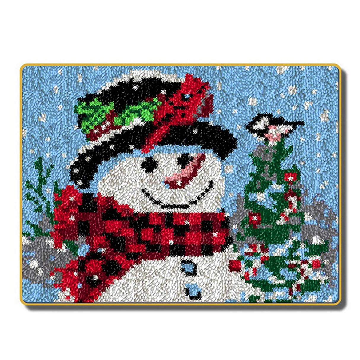 ZFFLYH Christmas Snowman Latch Hook Rug Kits, DIY Rug Crochet Yarn Kits Printed Color Canvas Christmas Decoration and Activity 20.5X15 Inch