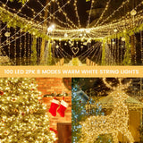 2 Pack String Lights Battery Operated with Timer, 66FT 200 LED Waterproof Battery Twinkle Lights, 8 Modes Fairy Light for Indoor & Outdoor Party Bedroom Garland Tree Christmas Decorations (Warm White)