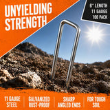 202Pcs Garden Stake Staple kit, 100Pcs 6-inch U-Shaped Landscape Staples, 100 Fixing Gasket, Pick Hook, Rubber Mallet Used for for Weed Barrier Fabric, Ground Cover, Holding Fence and Artificial Turf