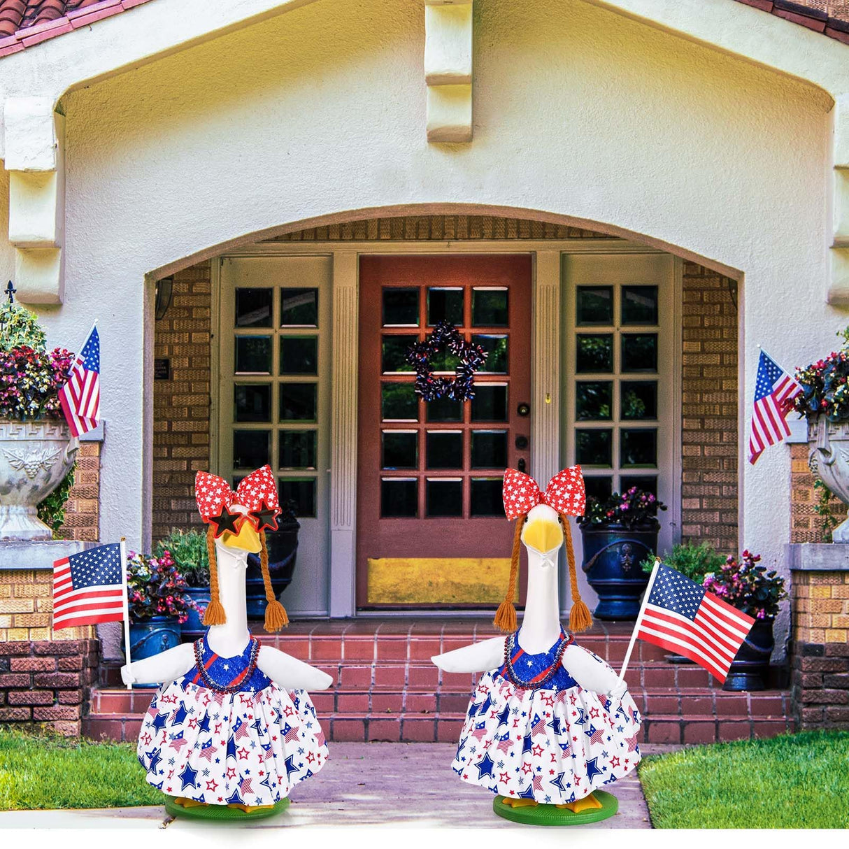 Patriotic Porch Goose Outfits 4th of July Goose Outfit Independence Day Lawn Porch Goose Clothes Fits 23" Cement Plastic Goose Statue for USA 250th Anniversary Outdoor Garden Yard Patio Decoration