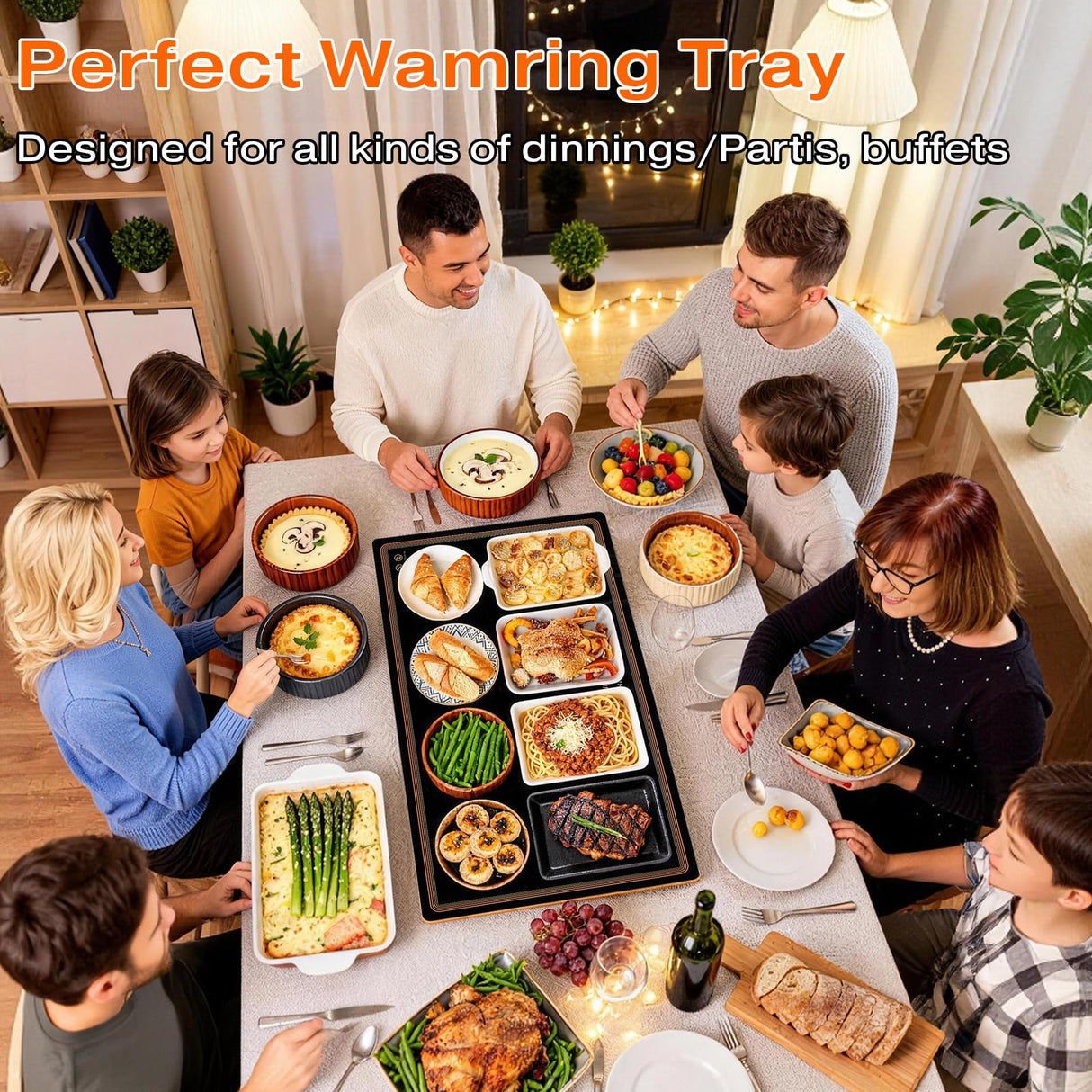 Electric Warming Tray for Buffets Party(32x18 Inches),Warming Tray with 12 Temp-Settings,Built-in Thermostat and Full Surface Heating,Versatile Food Warmers for Parties Buffet,Gatherings,Daily Use