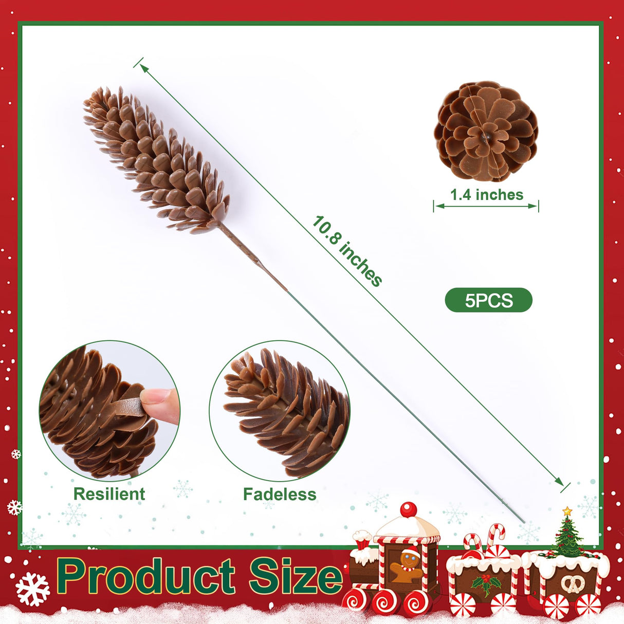 HyeFlora 19 Inch Christmas Norfolk Pine Stems, 12PCS Real Touch Faux Cedar Pine with 5PCS Big Pine Cones Branches, Artificial DIY Greenery Stems Plastic Picks for Vase Indoor Outdoor Home Garden Décor