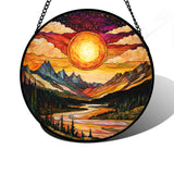 DASTOLL Stained Glass Window Hanging, Dusk Sunset Landscape Sun Catchers Glass Panel Lakes and Mountains Suncatcher Decor for Birthday for Women, Men, Wife, Aunt, and Mom 7.8 in