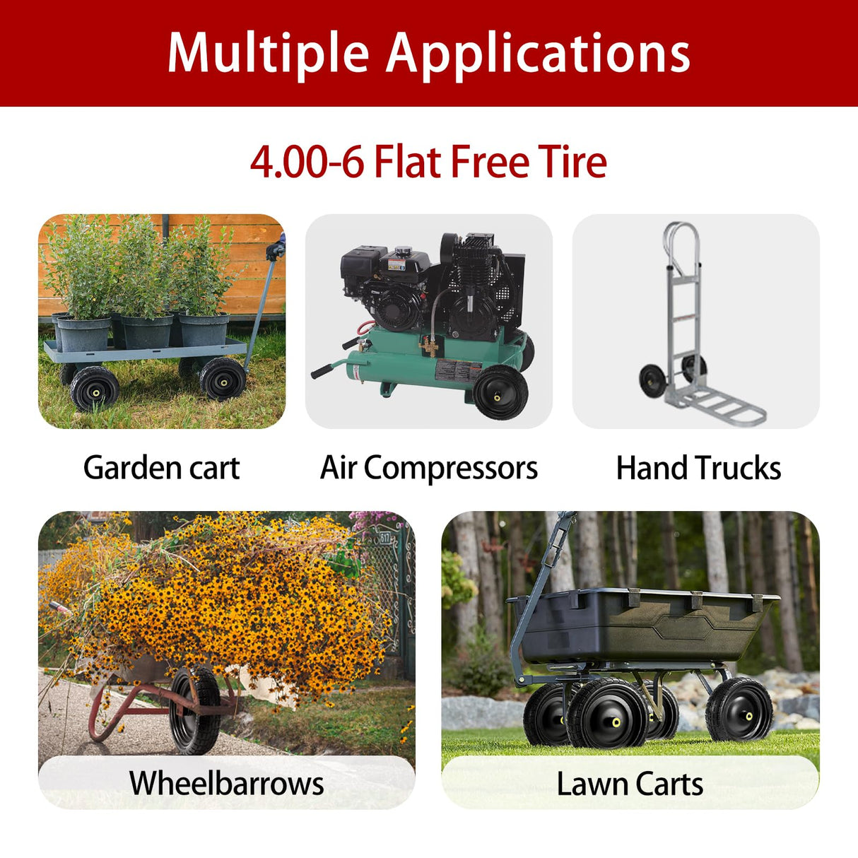 LTNICER 13" Flat Free Tires Compatible with Gorilla Carts,4.00-6 Solid Rubber Wheels with 5/8"Bearings,2.1"Offset Hub for Wagon Tire,Trailer Tire,Wagon Wheel Replacement,13 Trailer Tire Wheel(2-Pack)