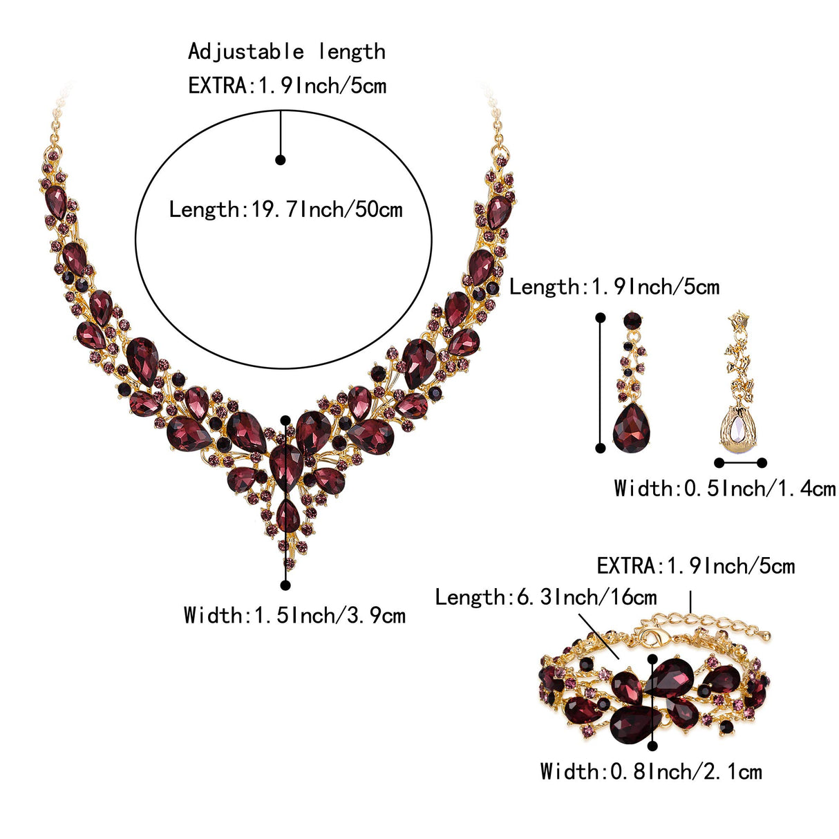 BriLove Wedding Bridal Jewelry Set for Women Bride Bridesmaid Deep Amethyst