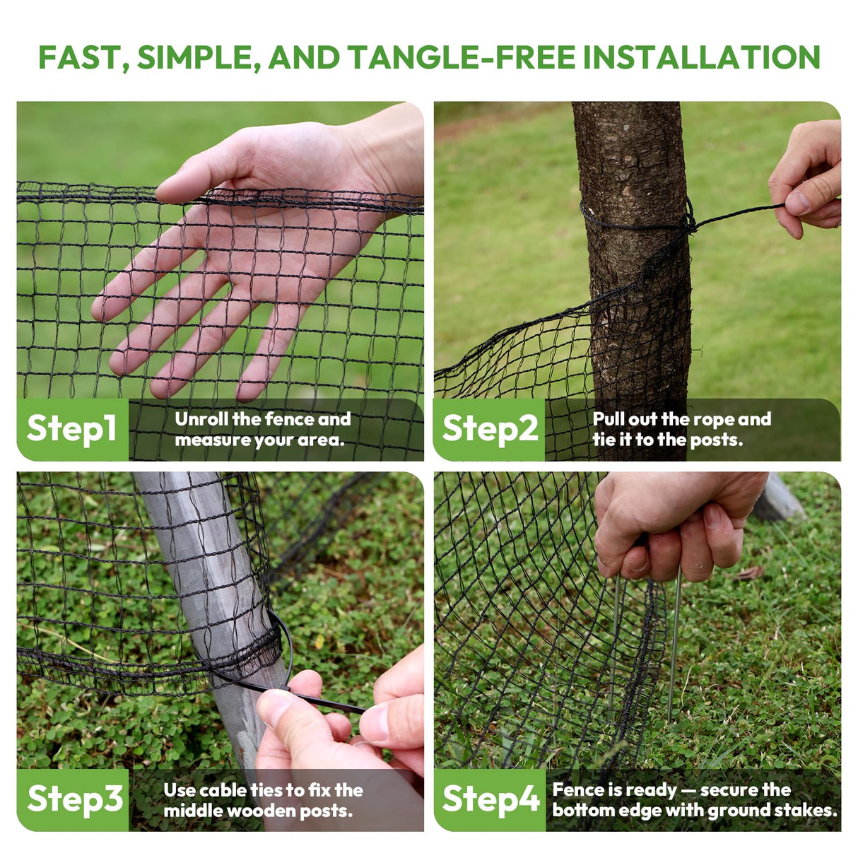 Deer Fence for Garden 4ftx50ft, Plastic Mesh Garden Fencing with Pre-Strung Reinforced Edge, Durable Temporary Fencing, Animal Barrier Fence, Ideal Safe Netting for Poultry, Fruit & Plant Protection
