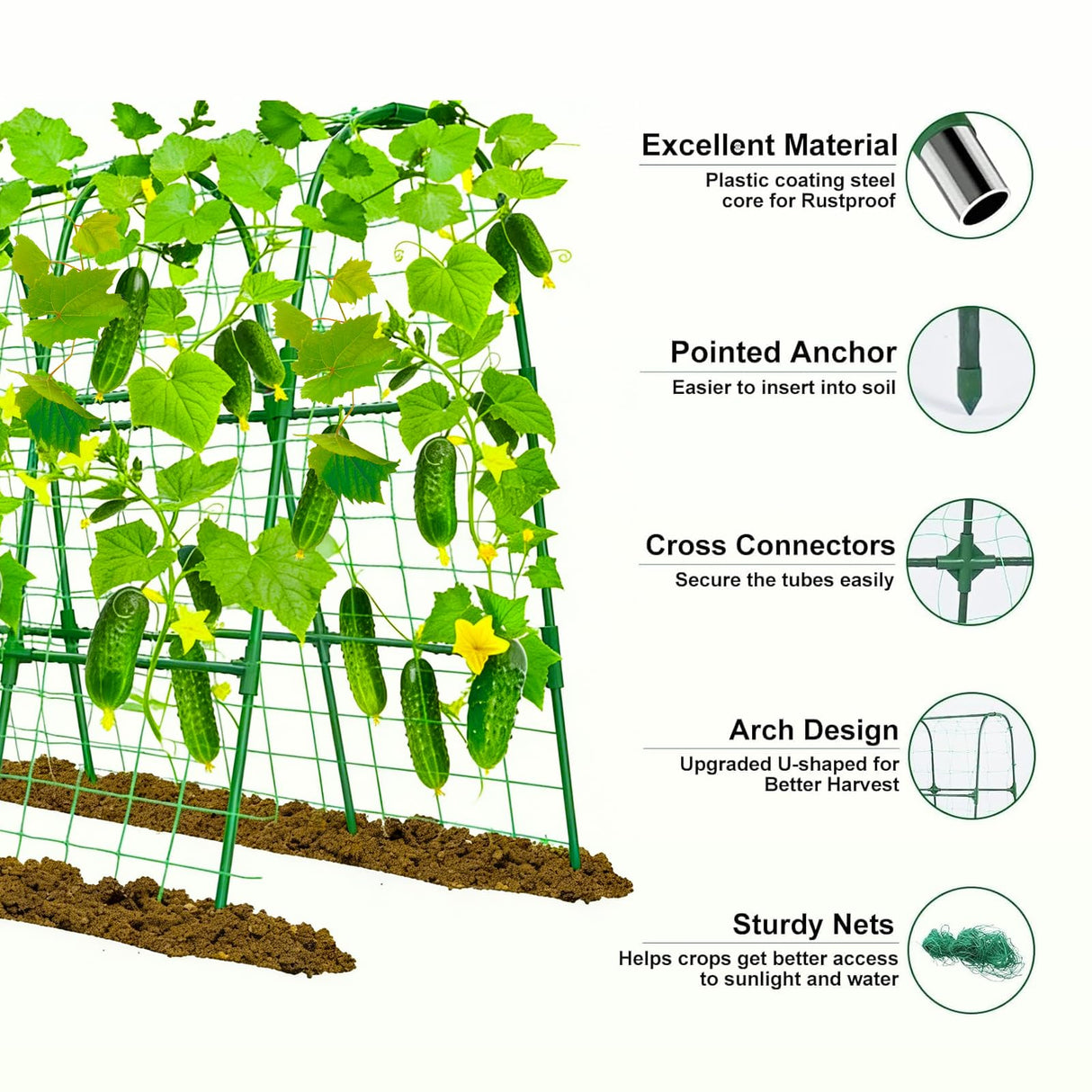 Cucumber Trellis for Raised Bed, U-Shape Garden Trellis 47.2" Tall, Heavy Duty Metal Arch Trellis for Climbing Vegetables, Rustproof Plant Support for Tomato Pea Bean (Upgraded Connector)