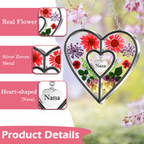 KY&BOSAM Nana Gifts Heart Suncatcher Stained Glass Panel Suncatchers for Window Hanging Ornament Wind Chime Pressed Flower Embedded in Glass and Heart Charm Birthday Gifts for Nana