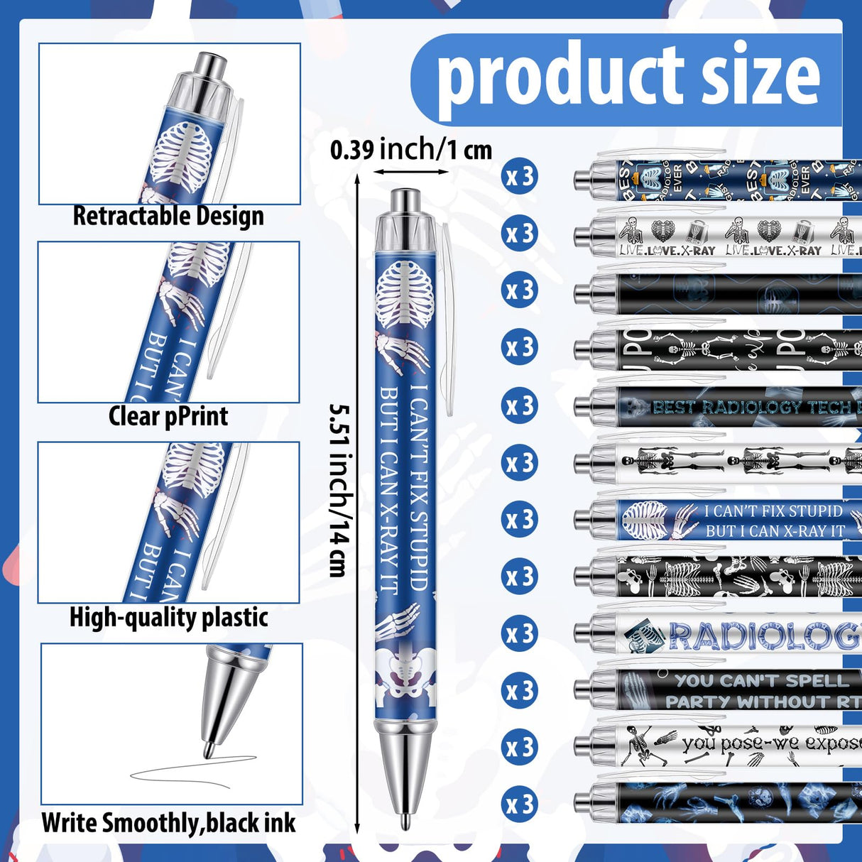 Sayglossy 36 Pcs Xray Tech Gifts Bulk Ballpoint Pens in Black Ink Radiology Tech Student Essentials Retractable Pens for Radiologist X-Ray Technician Graduation Christmas Birthday Radiology Day Gifts