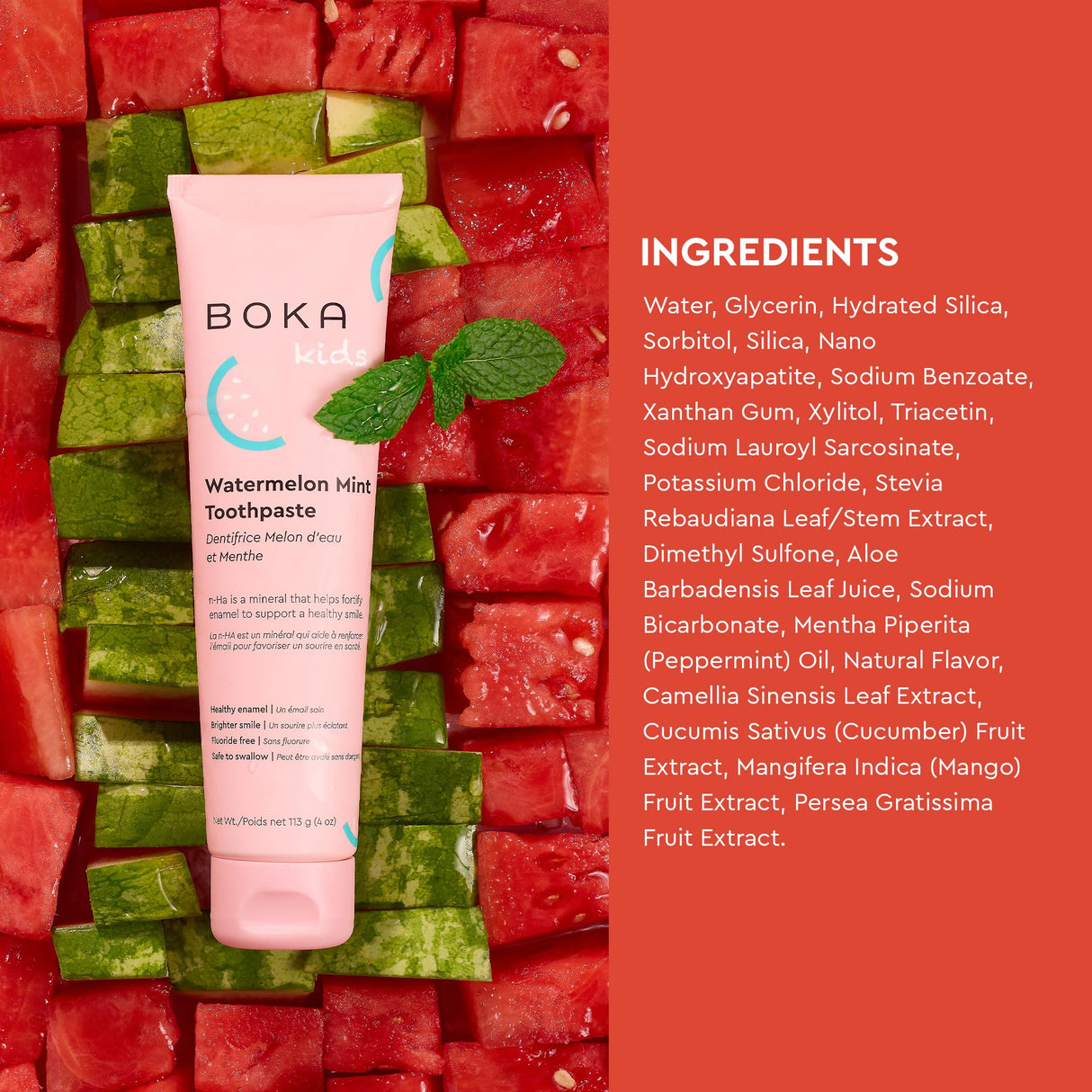 Boka Fluoride Free Toothpaste Nano Hydroxyapatite Toothpaste - Orange Cream, Watermelon Mint, Strawberry Mango Flavor, 4 oz 3Pk US Manufactured