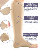 +MD 2 Pairs Compression Socks for Women & Men Medical Grade 20-30 mmHg, Open-Toe knee High Stocking, Support for edema, Varicose Veins, Nude, Large