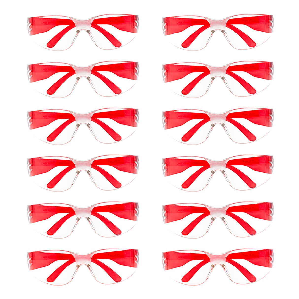 BISON LIFE Clear Lens Red Temple Protective Safety Glasses - Case of 144 Pairs Red Eyewear, Polycarbonate Impact Resistant Lens